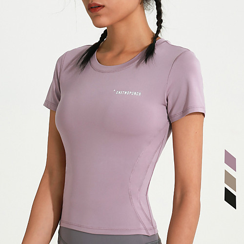 

Women's Yoga Top Solid Color Black Pink Coffee Elastane Yoga Running Fitness Tee / T-shirt Short Sleeve Sport Activewear Breathable Quick Dry Comfortable Stretchy