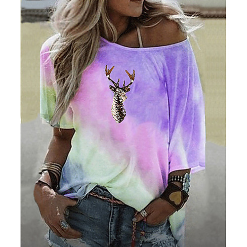 

Women's Graphic T-shirt Round Neck Daily Summer Blue Purple Yellow Blushing Pink S M L XL 2XL 3XL