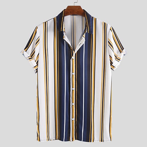 

Men's Holiday Beach Tropical / Hawaiian Shirt - Striped Yellow