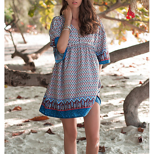

Women's 2020 Blue Summer Dress Casual Shirt Print M L