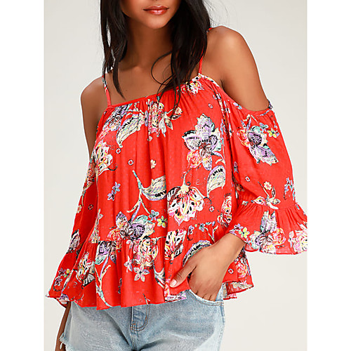 

Women's Floral Print T-shirt Daily Red