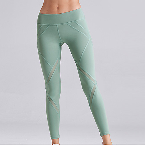 

Women's High Waist Yoga Pants Winter Patchwork Solid Color Purple Green Mesh Elastane Running Fitness Gym Workout Tights Leggings Sport Activewear Breathable Moisture Wicking Butt Lift Tummy Control