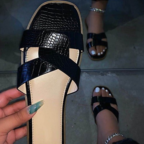 

Women's Sandals / Slippers & Flip-Flops Summer Flat Heel Open Toe Daily PU White / Black / Pink