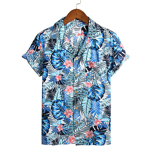 

Men's Holiday Beach Tropical / Hawaiian Shirt - Floral Light Blue