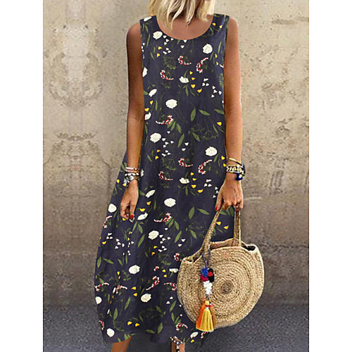 

Women's Shift Dress - Sleeveless Floral Summer Casual Mumu 2020 Yellow Green Navy Blue M L XL XXL XXXL XXXXL XXXXXL