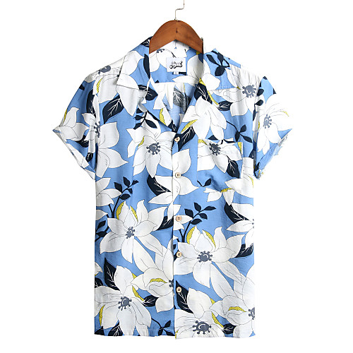 

Men's Holiday Beach Tropical / Hawaiian Shirt - Floral Light Blue