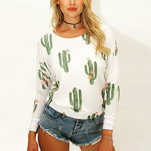 

Women's Daily Basic Cotton Loose T-shirt - Floral Print White
