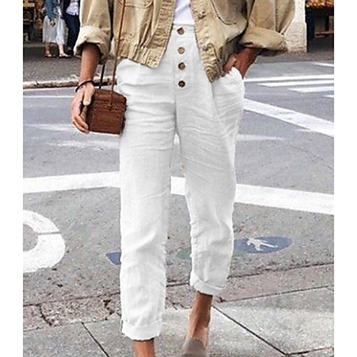 

Women's Basic Slim Chinos Pants - Solid Colored White Black Yellow S M L