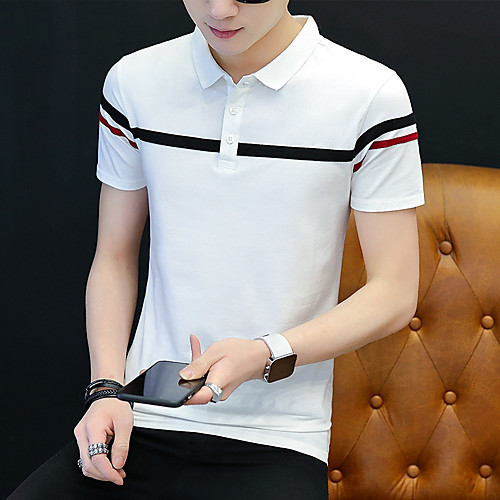 

Men's Striped Color Block Polo Business Basic Daily Work White / Black / Navy Blue / Gray
