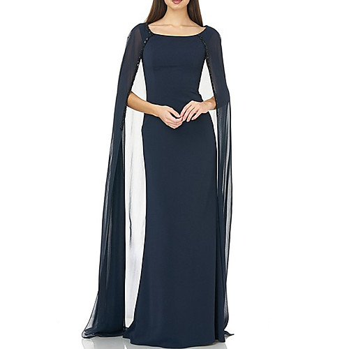 

Sheath / Column Jewel Neck Floor Length Chiffon Long Sleeve Elegant Mother of the Bride Dress with Beading Mother's Day 2020