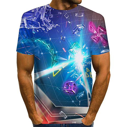 

Men's Geometric 3D Print T-shirt Street chic Exaggerated Daily Going out Rainbow