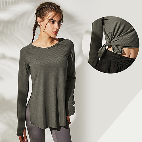 

Women's Yoga Top Split Solid Color Black Pink Green Elastane Yoga Running Fitness Tee / T-shirt Long Sleeve Sport Activewear Breathable Quick Dry Comfortable Stretchy