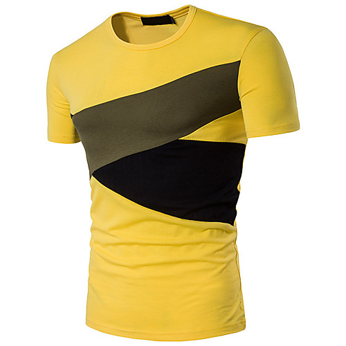

Men's Daily Work Basic / Street chic T-shirt - Color Block Patchwork Yellow