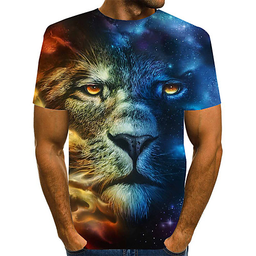 

Men's Daily Weekend Basic / Exaggerated T-shirt - Color Block / Abstract / Animal Print Rainbow