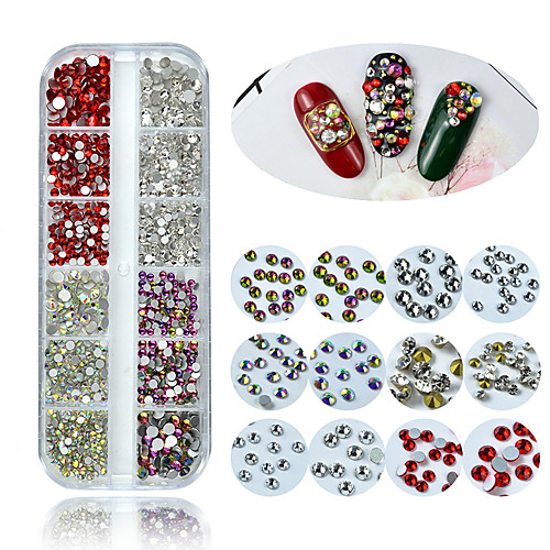 

1 Box Glass Rhinestones Mixed Colors Flat-back AB Colors 3D Acrylic Nail Stones Charms DIY Tips Nail Art Decorations