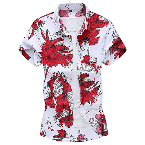 

Men's Floral Shirt Basic Daily Red / Short Sleeve