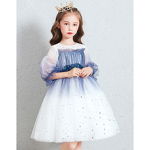 

Ball Gown Knee Length Wedding / Party Flower Girl Dresses - Tulle 3/4 Length Sleeve Jewel Neck with Ruching / Paillette