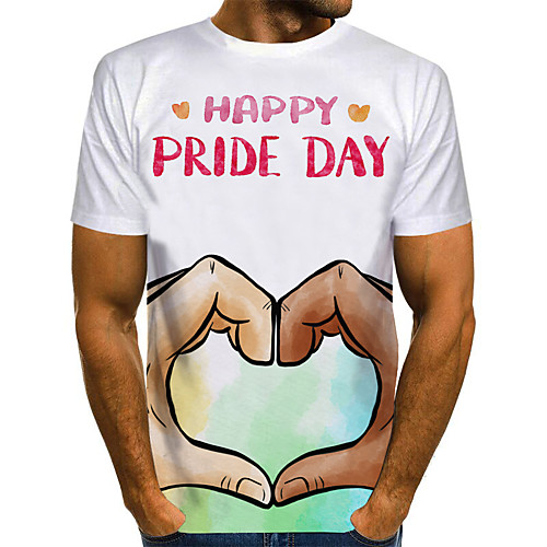 

Men's Graphic 3D Print Pride Day Print T-shirt Basic Exaggerated Daily Round Neck White / Black / Blue / Purple / Red / Yellow / Green / Gray / Short Sleeve