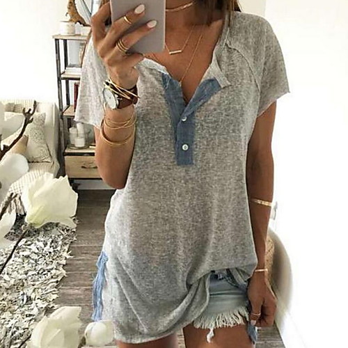 

Women's Solid Colored T-shirt Daily White / Gray