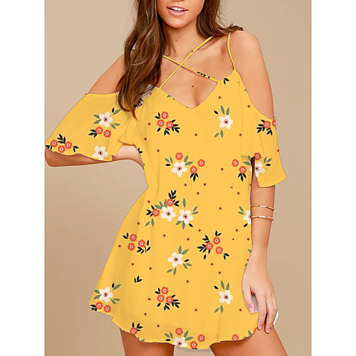 

Women's Yellow Sheath Dress - Half Sleeve Floral Backless Summer Elegant Daily 2020 Yellow M L XL
