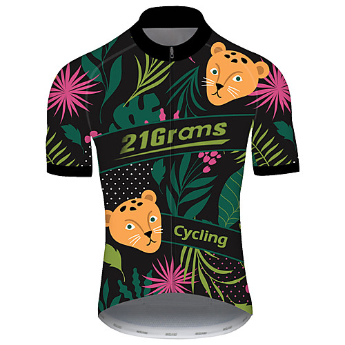 

21Grams Men's Short Sleeve Cycling Jersey Green / Yellow Floral Botanical Bike Jersey Top Mountain Bike MTB Road Bike Cycling UV Resistant Breathable Quick Dry Sports Clothing Apparel / Stretchy