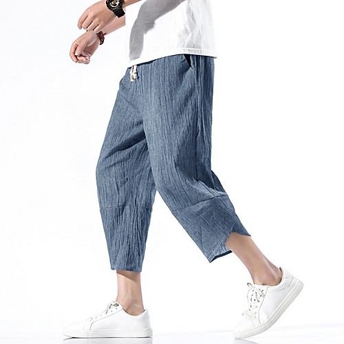 

Men's Sporty / Chinoiserie Chinos Pants - Solid Colored Drawstring Comfort Blue Dark Gray Black US32 / UK32 / EU40 US34 / UK34 / EU42 US38 / UK38 / EU46