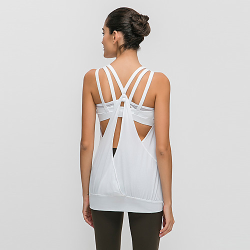 

Women's Yoga Top Yoga Built In Bra Tank Open Back Solid Color Purple White Black Dark Blue Elastane Yoga Running Fitness Vest / Gilet Top Sleeveless Sport Activewear Breathable Quick Dry Comfortable