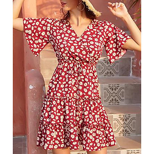 

Women's 2020 Yellow Red Summer Dress Vintage Street chic A Line Color Block S M