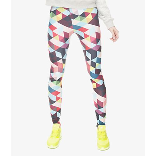 

Women's Sports / Yoga Sporty / Basic Legging - Color Block, Print Mid Waist Rainbow One-Size