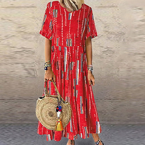 

Women's 2020 Purple Red Summer Dress Street chic A Line Geometric S M