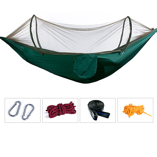 

Camping Hammock Outdoor Breathability Travel Folding Nylon PVA with Carabiners and Tree Straps for 1 person Hunting Hiking Beach Green Dark Green Blue 260140 cm with Hardwood Spreader Bars