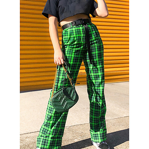 

Women's Basic Chinos Pants - Plaid Purple Green S M L