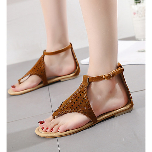 

Women's Sandals Summer Flat Heel Open Toe Daily PU Brown / Black / Gray