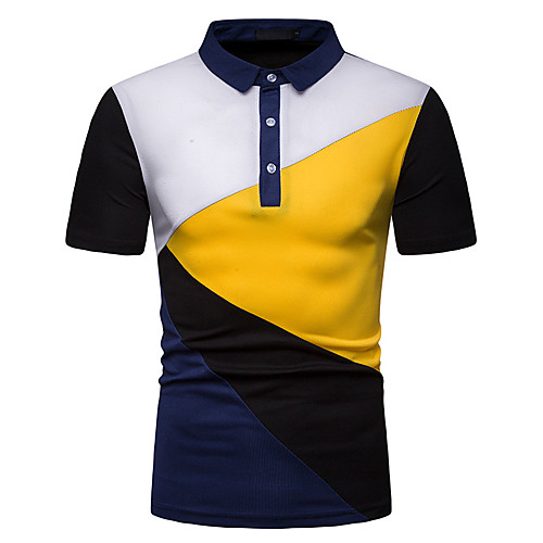 

Men's Holiday Going out Basic / Chinoiserie Polo - Color Block / Check Patchwork / Print Black