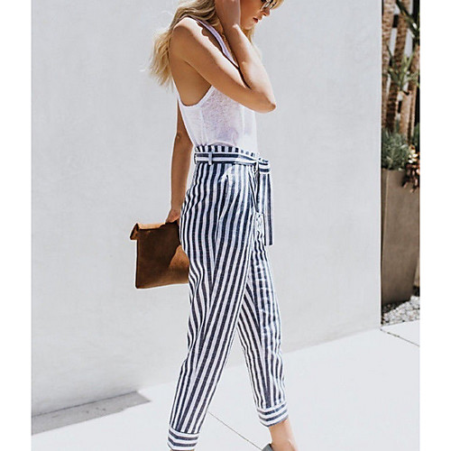 

Women's Basic Jogger Pants - Striped Blue Red S M L