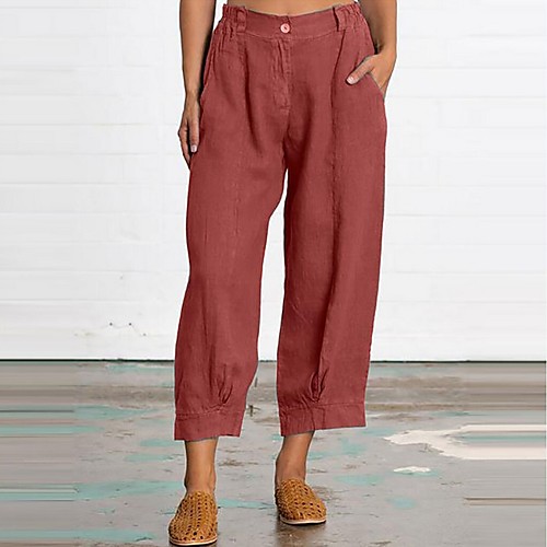 

Women's Basic Chinos Pants - Solid Colored Red Army Green Khaki M L XL