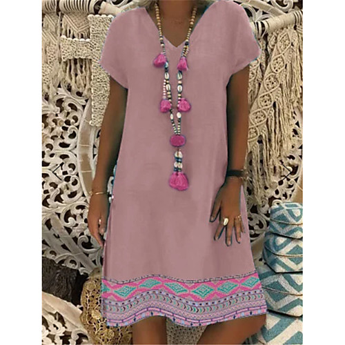 

Women's A Line Dress - Short Sleeves Print Patchwork Summer V Neck Casual Vintage Daily Belt Not Included Oversized 2020 Blushing Pink Gray S M L XL XXL XXXL XXXXL XXXXXL