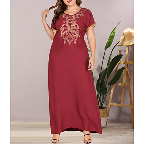 

Women's 2020 Wine Summer Dress Casual Elegant Daily Going out Shift Solid Color Embroidered Patchwork L XL