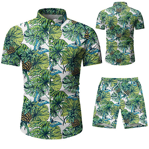 

Men's Floral Print Set Beach Tropical Holiday Weekend Green