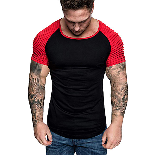 

Men's Color Block Patchwork T-shirt Basic Military Daily Weekend White / Black / Red / Light gray / Dark Gray / Gray