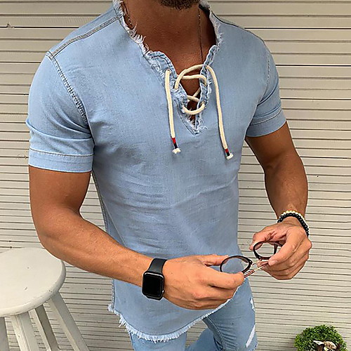 

Men's Solid Colored Print T-shirt Daily Blue