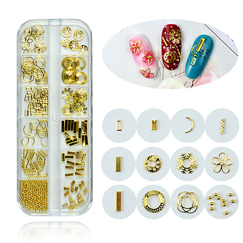 

1 Box 3D Nail Art Alloy Metal Gold Mini Steel Beads Rivets Frame Mixed Shape Nail Jewelry Manicure Decorations