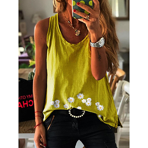

Women's Geometric Daisy Print T-shirt Daily Blue / Yellow / Green