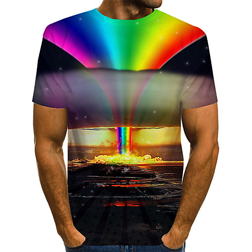 

Men's Geometric 3D Print T-shirt Street chic Exaggerated Daily Going out Rainbow