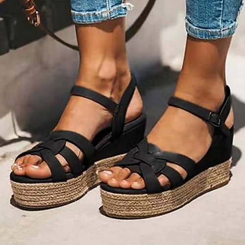 

Women's Sandals Summer Platform Open Toe Daily PU Red / Brown / Black