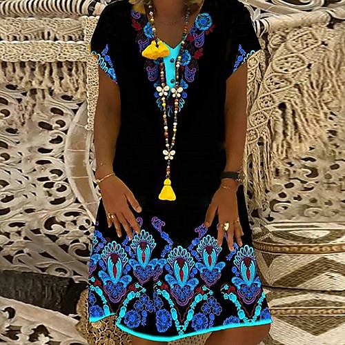 

Women's 2020 Orange Blue Summer Dress Casual Shift Floral S M