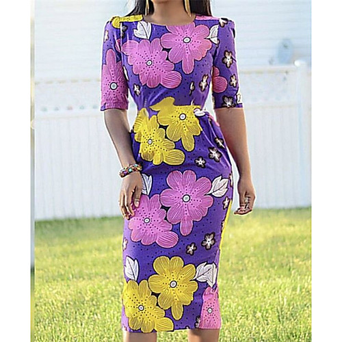 

Women's Bodycon Dress - Short Sleeves Geometric Summer Elegant Sexy 2020 Purple S M L XL XXL