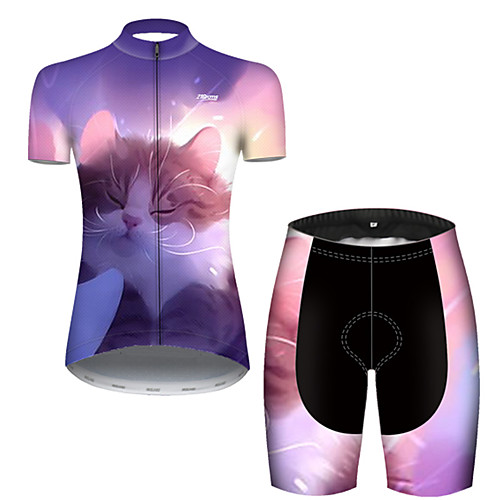 

21Grams Women's Short Sleeve Cycling Jersey with Shorts Violet Galaxy Cat Bike Breathable Sports Galaxy Mountain Bike MTB Road Bike Cycling Clothing Apparel / Stretchy