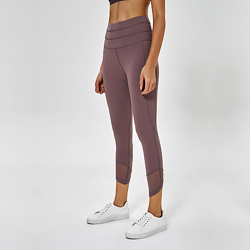

Women's High Waist Yoga Pants Winter Patchwork Fashion Black Purple Blue Mesh Elastane Running Fitness Gym Workout 3/4 Tights Sport Activewear Breathable Moisture Wicking Butt Lift Tummy Control High