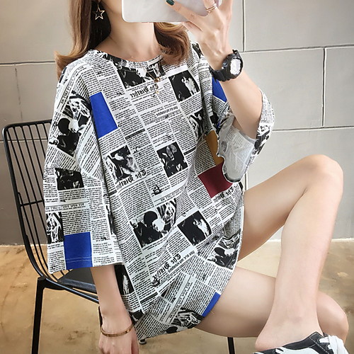 

Women's Geometric T-shirt Daily White / Beige